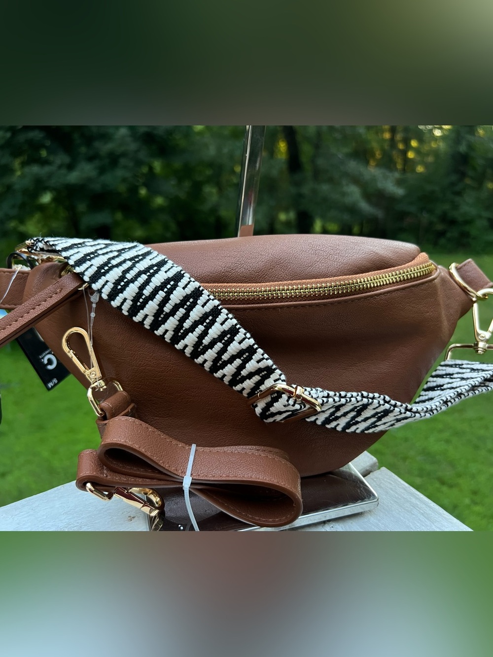 INC COGNAC LEATHER BELT BAG
